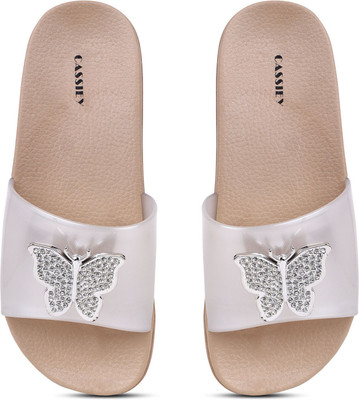 Cassiey Women Slippers(White, Brown , 7)