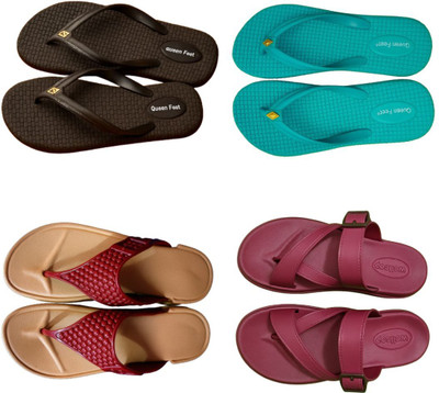 Throwmarket Women Flip Flops(Black, Blue, Maroon, Beige , 5)