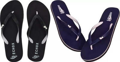 NISTHA Women Flip Flops(Blue, Black , 4)