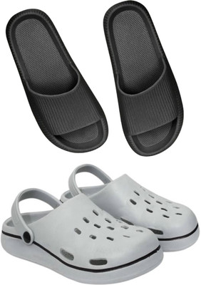 Veewalk Men Slides(Black, Grey , 8)