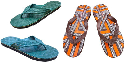 Mikro Men Slippers(Orange, Green , 9)
