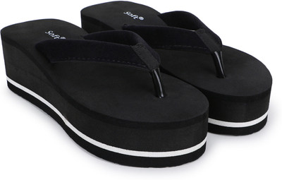 TWO SOFT Women Flip Flops(Black , 8)