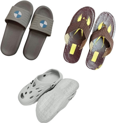 BLIBBERS Men Slippers(Grey, Brown, Off White , 9)