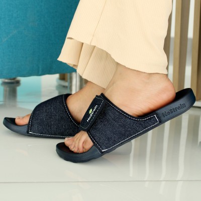 NoStrain Women Denim Sugar Slides(Navy , 8)