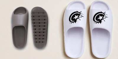 Shoepro Men Slides(Grey, White , 7)