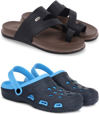 KAPYANSH Men Slippers(Black, Blue , 6)