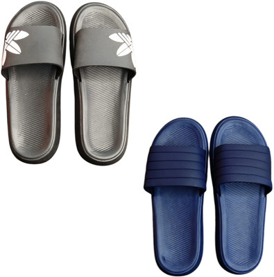 BLIBBERS Men Slides(Grey, Blue , 7)