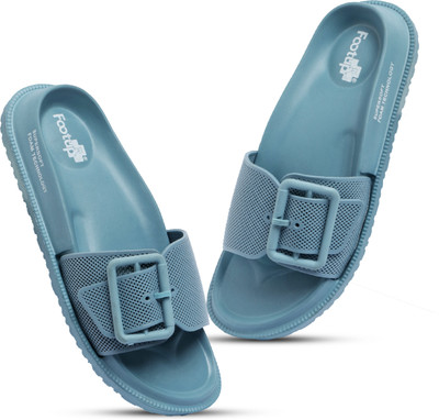 Footup Women Flip Flops(Blue , 5)