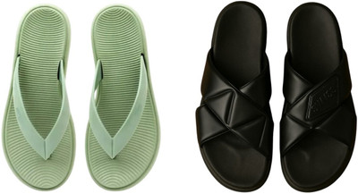 Shivaru trader Women Slippers(Green, Black , 5)