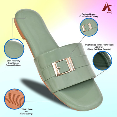 Altek Women Slides(Green , 5)