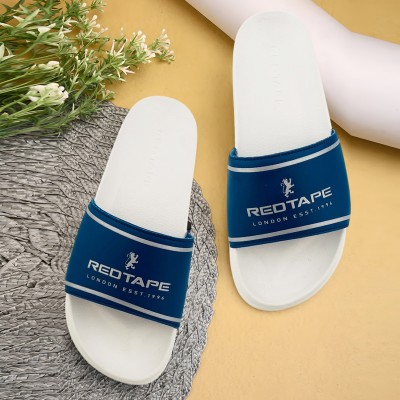 RED TAPE Women Slides(White, Navy , 6)