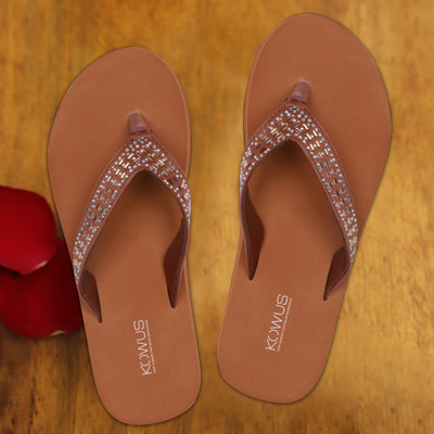 kOWUS Women Slippers(Tan , 8)