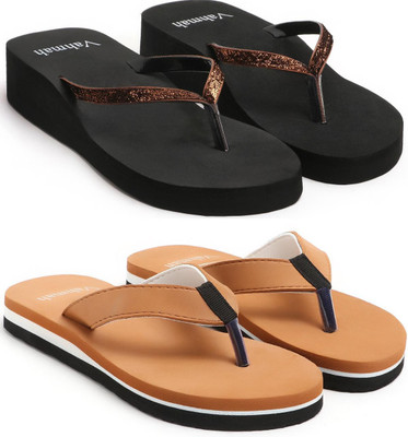 VAHMAH Women Slippers(Black, Silver , 8)