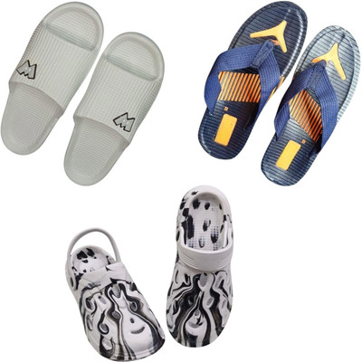 BLIBBERS Men Slippers(Grey, Blue, Off White , 6)