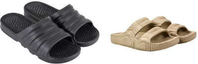 Radhira Men Slippers(Black, Beige , 9)