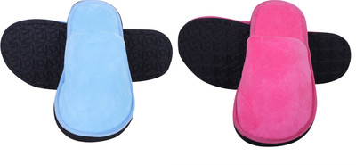 Y key Women Flip Flops(Blue, Pink , 4)