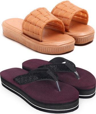 Skytrap Women Slides(Brown, Maroon , 8)