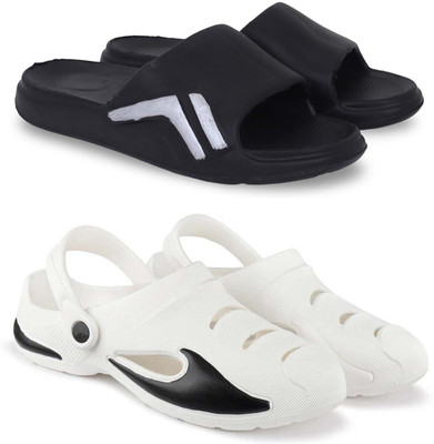 Kapani Fashion Men Slippers(Black, White , 7)