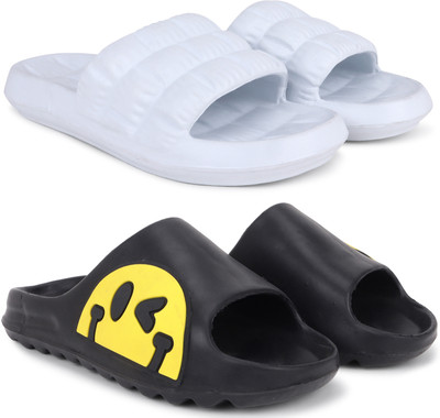 KAPYANSH Men Men Classic, Lightweight, Ultra cushion, Trendy Flipflops, Slides Slides(White, Black , 10)