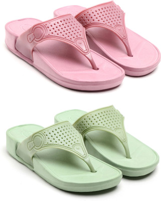 TAFFRAL Women Trending Stylish Lightweight Comfort Combo Slipper Flip Flops(Green, Pink , 8)