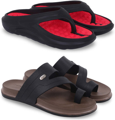 Kapani Fashion Men Slippers(Red, Black , 8)