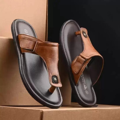 Lorence Fashion Hub Men Flip Flops(Tan , 10)