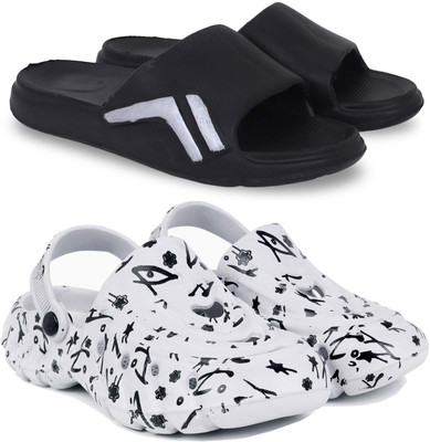 Kapani Fashion Men Slippers(Black, White , 7)