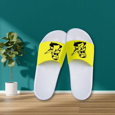 Foot Print Men Slides(Yellow , 6)