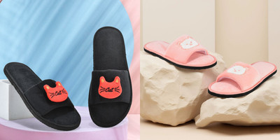 Y key Women Flip Flops(Pink, Black , 6)