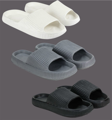 Dee Rook Men Slides(White, Grey, Black , 6)