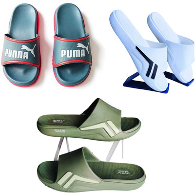 Plama Men Slides(Blue, White, Olive , 10)