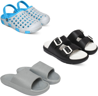 Acorn Men Slides(Blue, Black, Silver , 9)