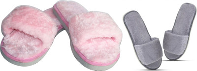 rexizone Women Flip Flops(Grey, Pink , 5)