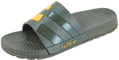 FLITE Men Flip Flops(Olive, Yellow , 6)