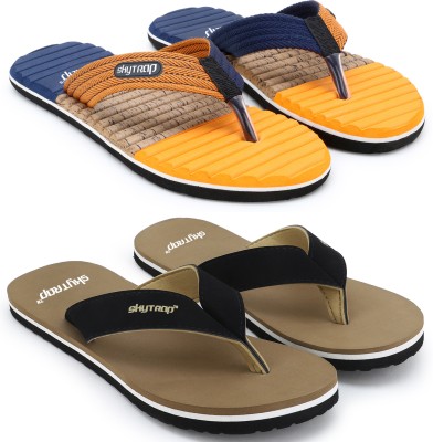 Feens Men Flip Flops(Yellow, Brown , 7)