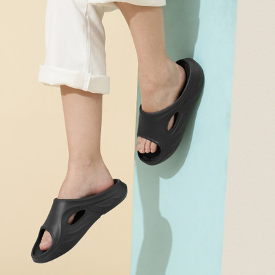 OZZOH Men Slides(Black , 8)
