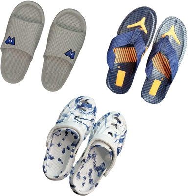 BLIBBERS Men Slippers(Grey, Blue, Multicolor , 6)
