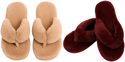 Shivaru trader Women Slippers(Maroon, Brown , 6)