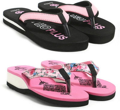 zebio Women Slippers(Black, Pink, Pink , 5)