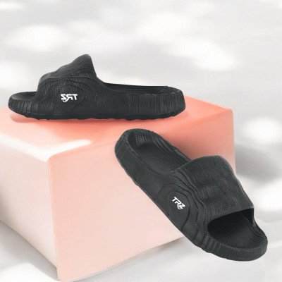 TRZ Men Flip Flops(Black , 6)