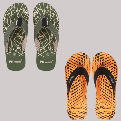 PKKART Men Slippers(Green, Orange , 10)