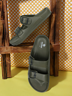 OZZOH Men Slides(Olive , 9)