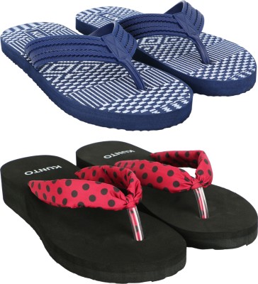 KUNTO Women Flip Flops(Blue, White, Black, Red , 4)