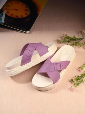 Deals4you Women Flip Flops(Purple, Beige , 5)