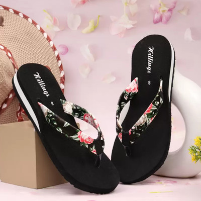 Hillings Women Flip Flops(Black , 8)