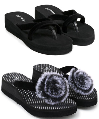 HOC Women Slippers(Black , 5)