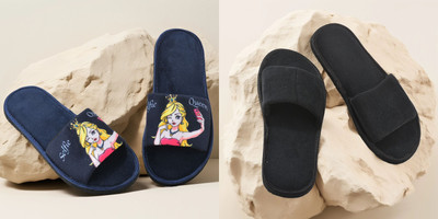 Y key Women Flip Flops(Black, Navy , 6)