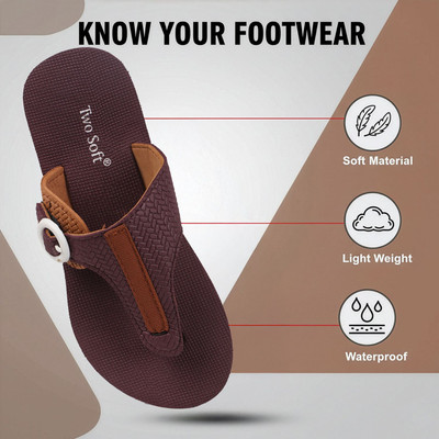 TWO SOFT Women Stylish Comfortable Lightweight| Adjustable Toe Hook Slipper Women Slippers(Brown , 6)