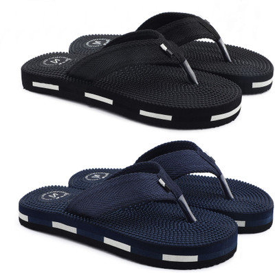 EVOK Men Slippers(Black, Blue , 7)