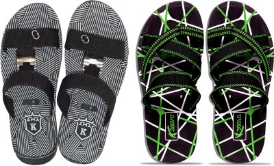 KANEGGYE Men Slides(Green, White , 6)